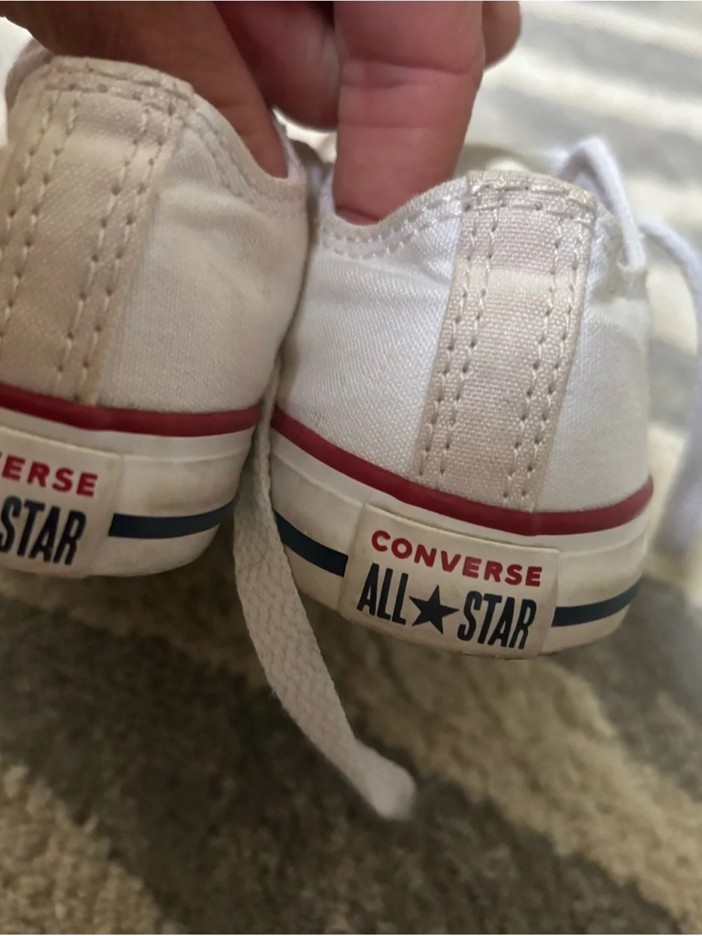 Converse White Low Top Kids All Star Sneakers with Red Trim